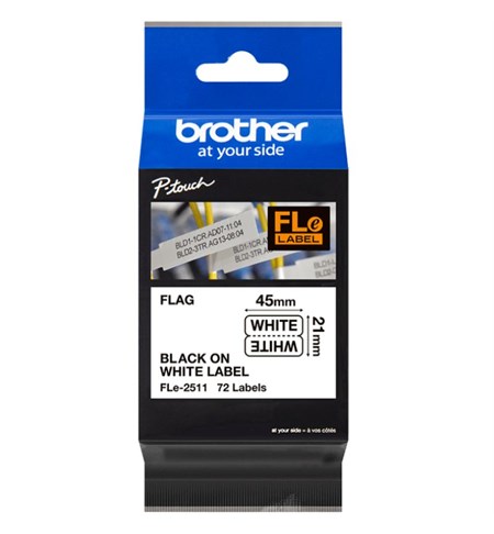 FLE2511 Brother Die-Cut Tape Cassette - Black on White, 45mm x 21mm 